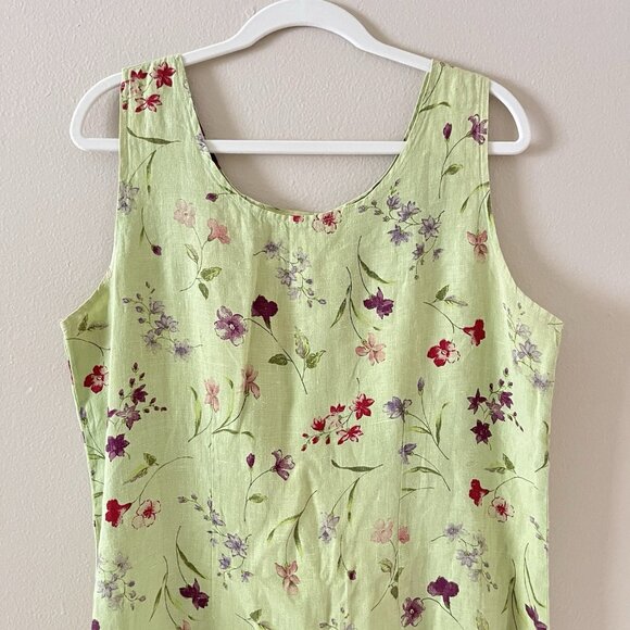 Habitat Dress Green 100% Linens Floral Lagenlook Art Wear Teacher Boho L #1780 - Picture 3 of 7